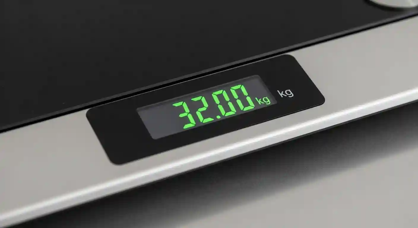 Digital weighing scale showing 32 kg reading