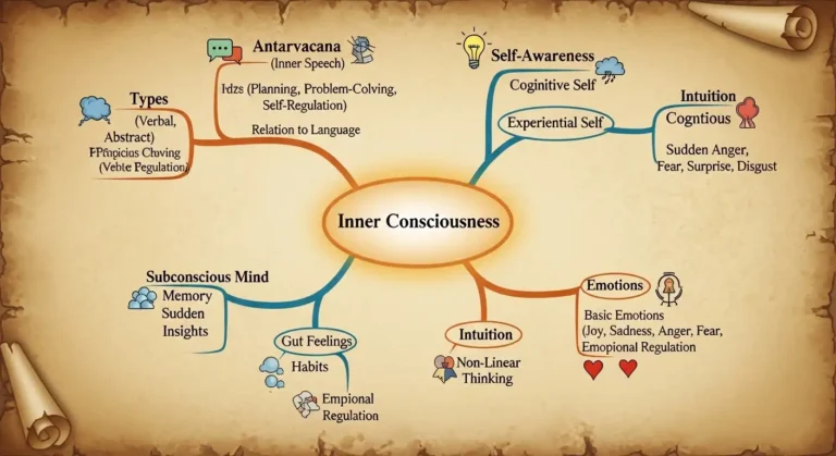 Mind map showing the concept of antarvacna and inner consciousness
