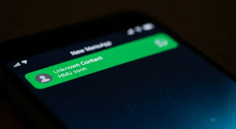 Smartphone screen showing a WhatsApp notification with the text HMU soon. no man image