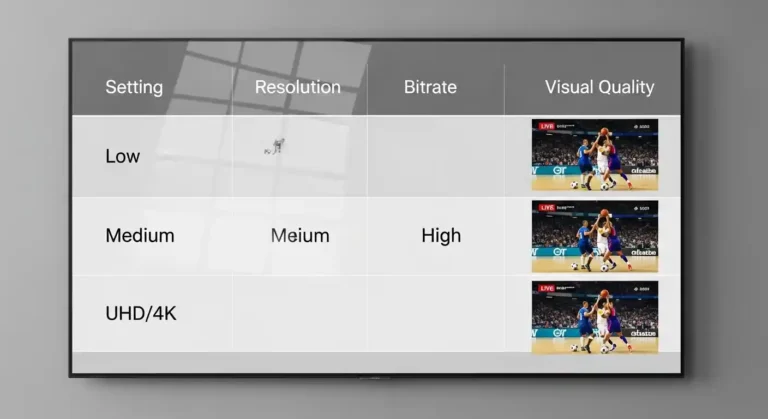 Comparison table showing different sports streaming quality settings.